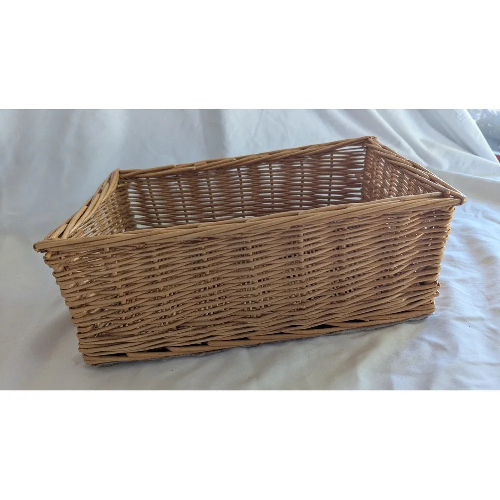 Rectangular Woven Wicker Storage Basket Natural Brown Felt Bottom 12x7.5x5.5